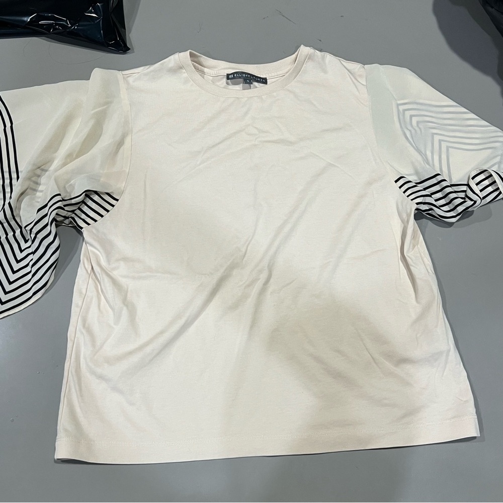 Elliott Lauren Cream Blouse with Silk Striped Sleeves